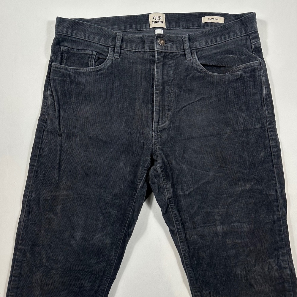Flint and Tinder Corduroy Pants Mens 33x32 Slim Fit 365 Stretch Charcoal Gray